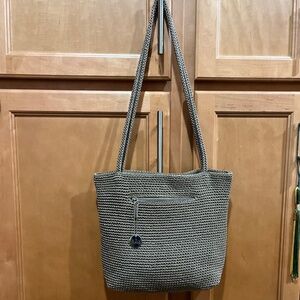 The Sak Taupe/Brown Crocheted Divided Shoulder Bag EUC